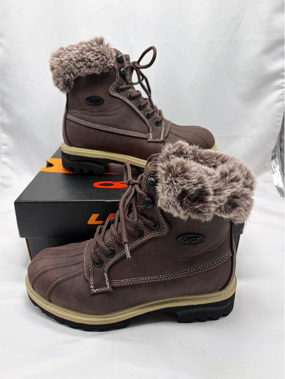 Lugz Mallard Faux Fur Lace-up Boots Espresso Cream Black - Size 5.5m